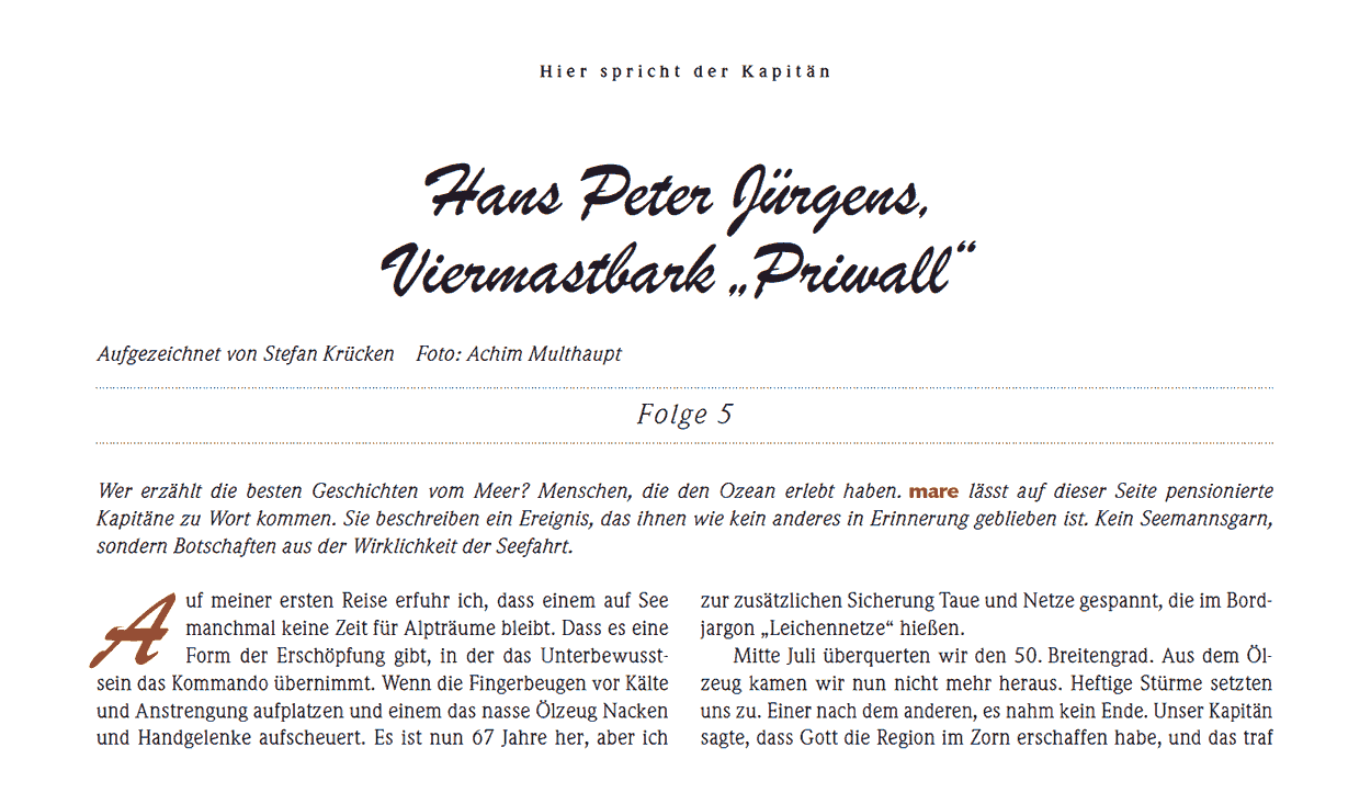 Hans Peter Jürgens, Viermastbark „Priwall“