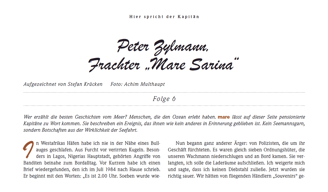 Peter Zylmann, Frachter „Mare Sarina“