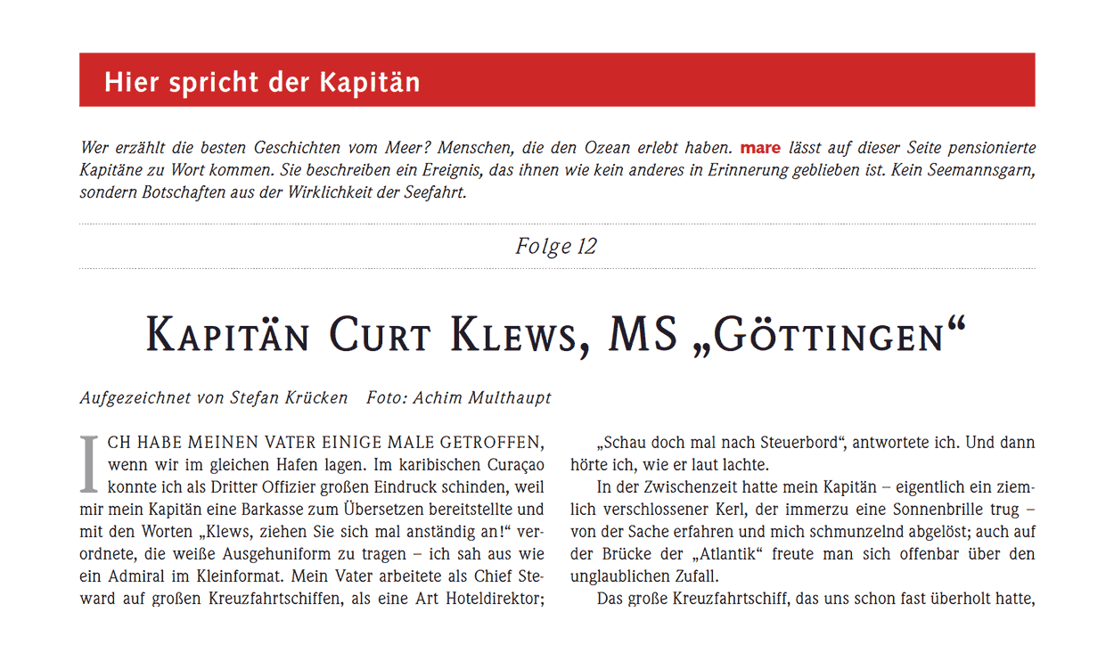 Kapitän Curt Klews, MS „Göttingen“