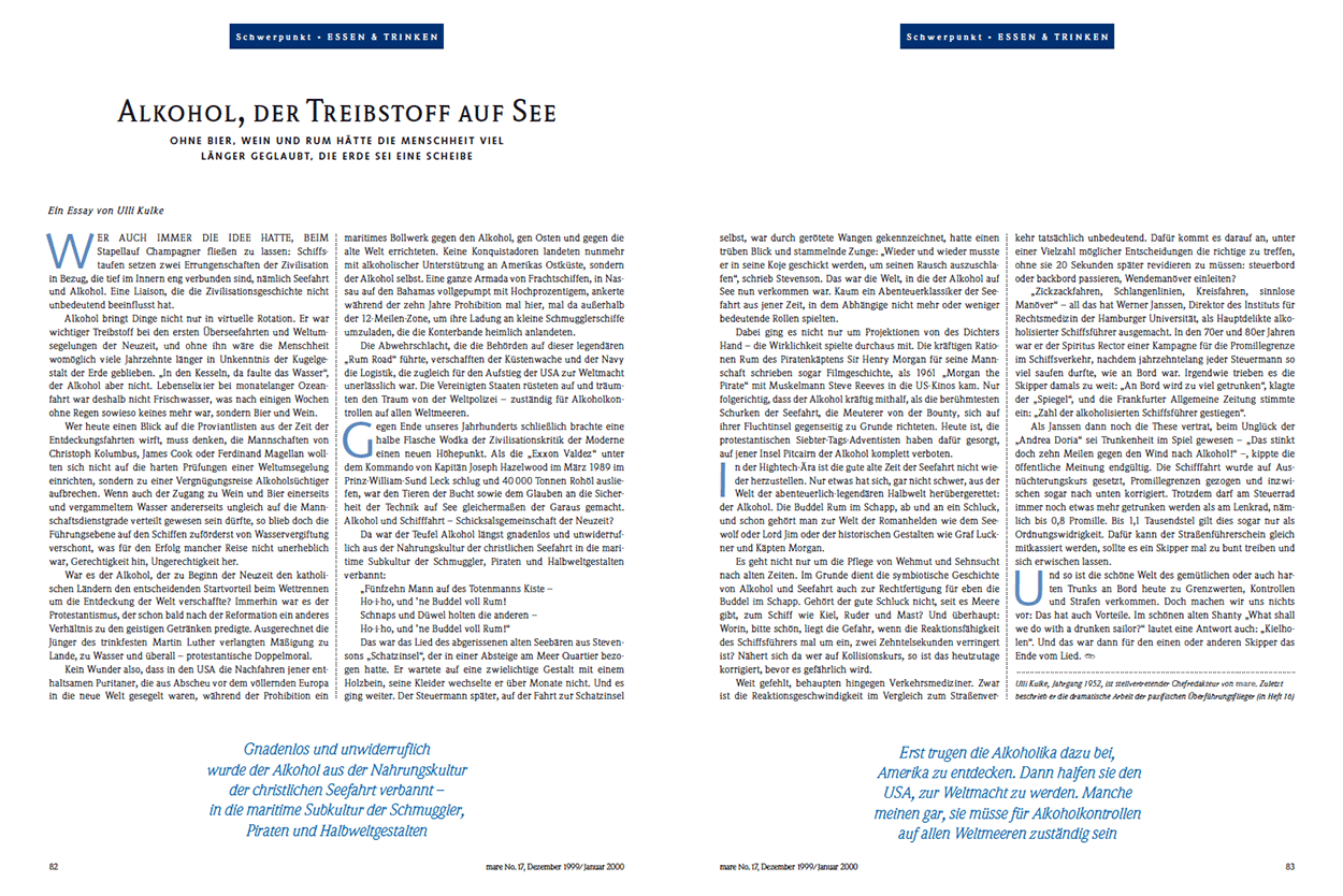 Alkohol, der Treibstoff auf See