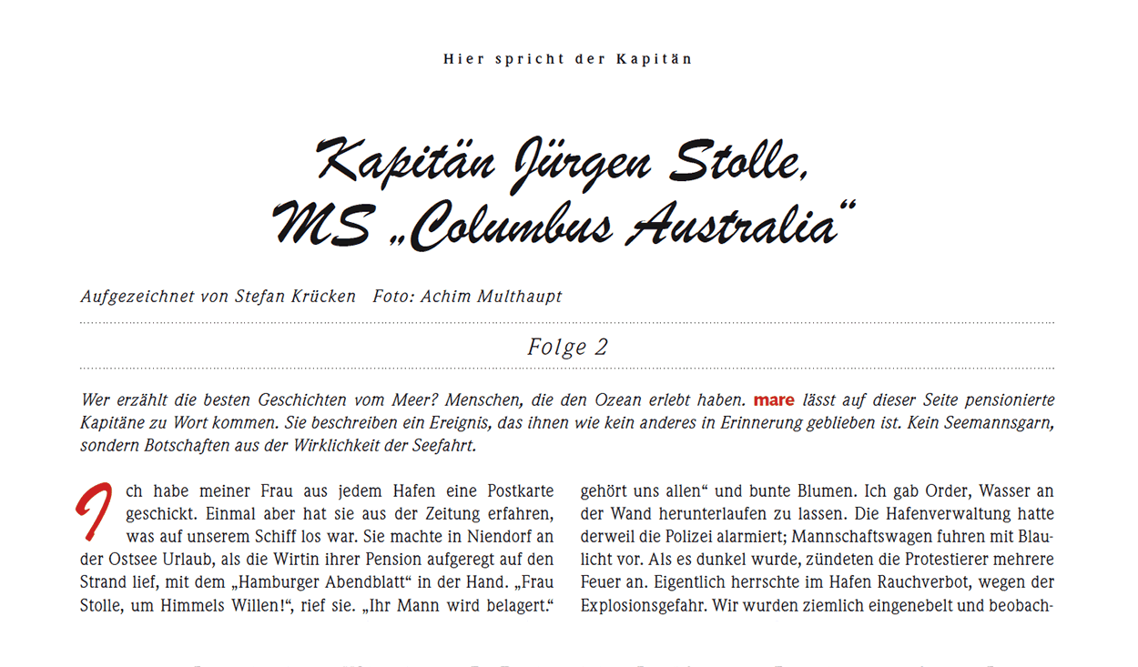 Kapitän Jürgen Stolle, MS „Columbus Australia“