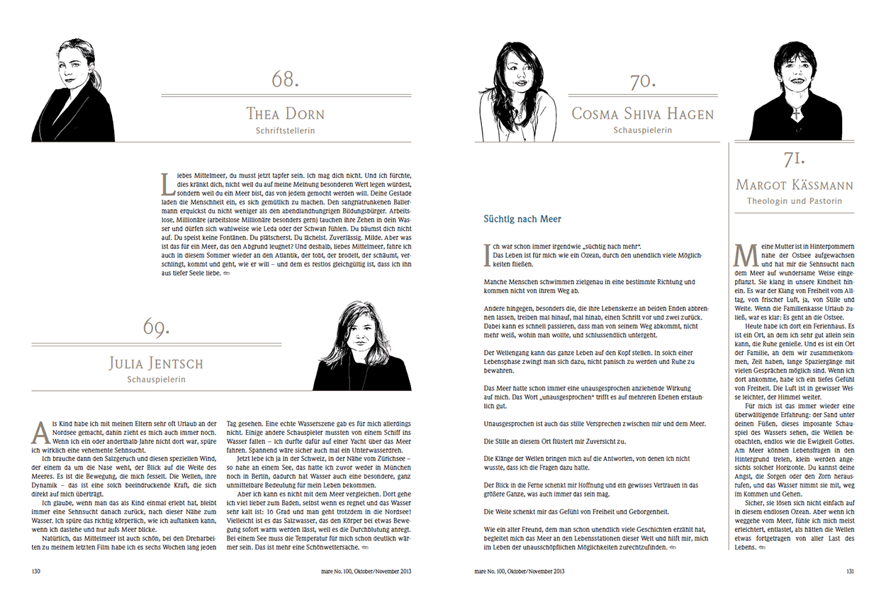 Thea Dorn, Julia Jentsch, Cosma Shiva Hagen, Margot Kässmann, Lily Brett, James Last, Hannelore Elsner,  Judith Rakers