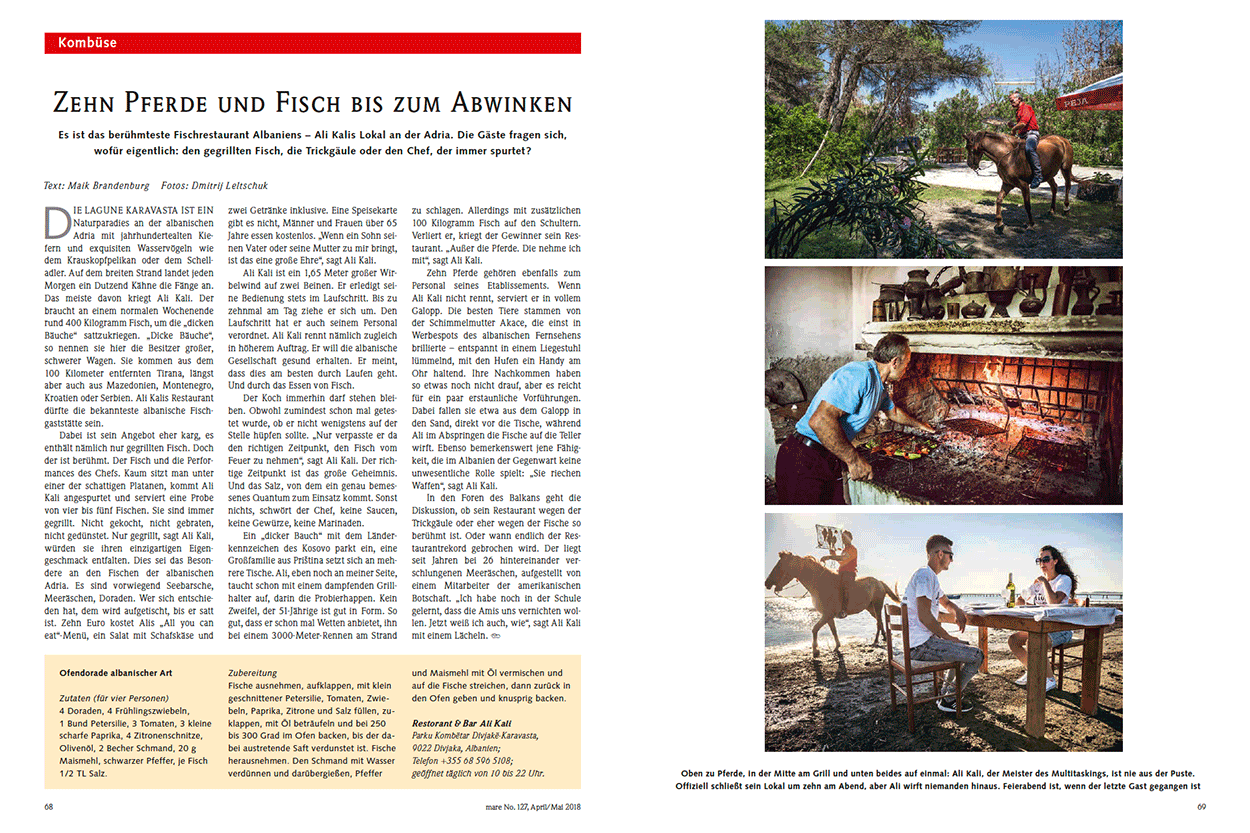 Zehn Pferde und Fisch bis zum Abwinken