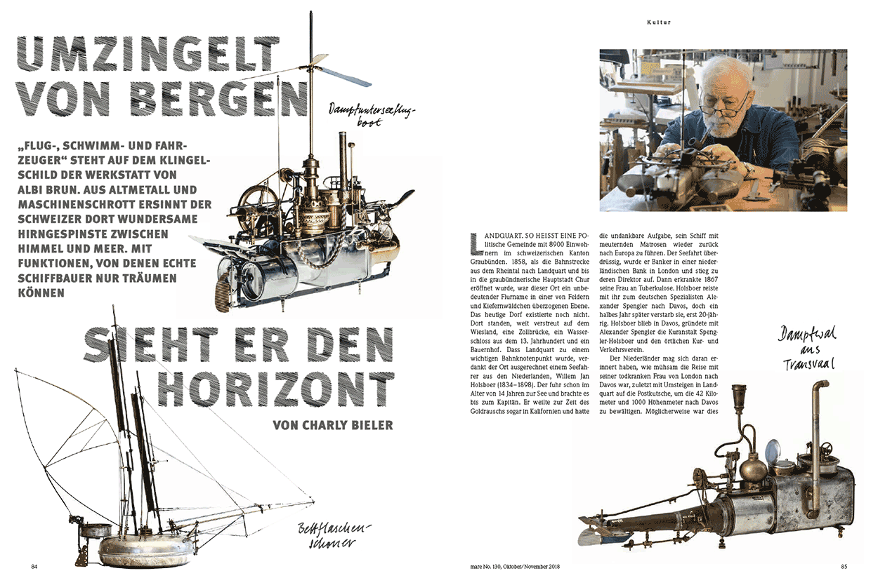 Umzingelt von Bergen sieht er den Horizont