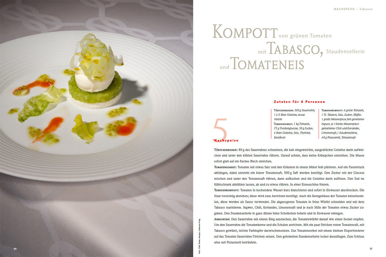 Nachspeise: Kompott von grünen Tomaten und Tabasco